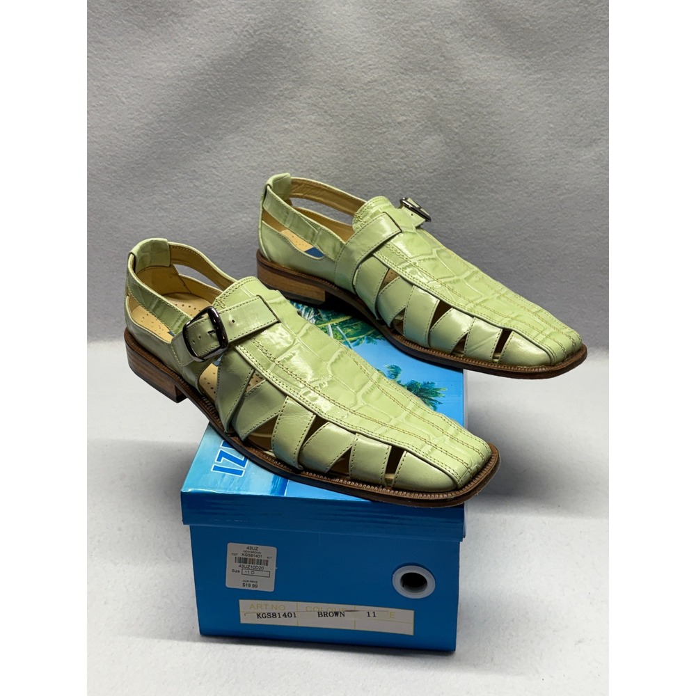 Giorgio Brutini Mens Croc Embossed Leather Fisherman Sandals Lime Green 210145-2